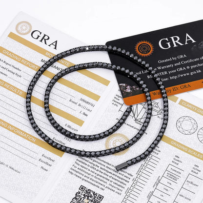 3/4mm Black Moissanite Tennis Necklace 316L Stainless Steel Black Moissanite Chain for Men Women Wedding Birthday Gifts