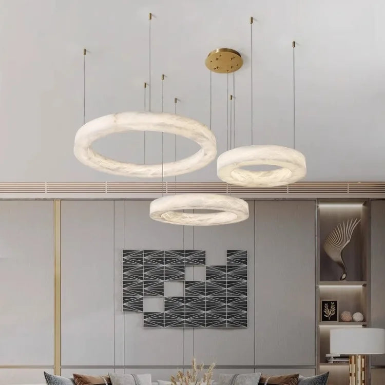Alabaster Chandelier Spanish Natural Marble Round Hanging Chandeliers For Living Dining Room Loft Bedroom Alabaster Lights