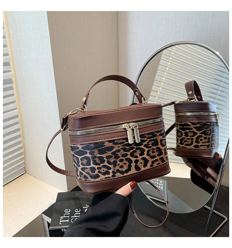 Fashion Round Bucket Bags For Women's Daily Used, Leopard Pattern Crossbody Shoulder Bag For Commuting, Casual Ladies Handbags