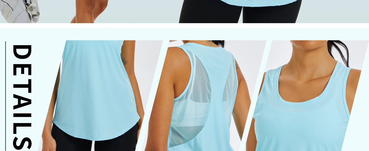 TACVASEN Womens Mesh Racerback Workout Tank Top Yoga Sleeveless Shirt High Low Curved Hem Quick Dry Breathable Athletic Vest