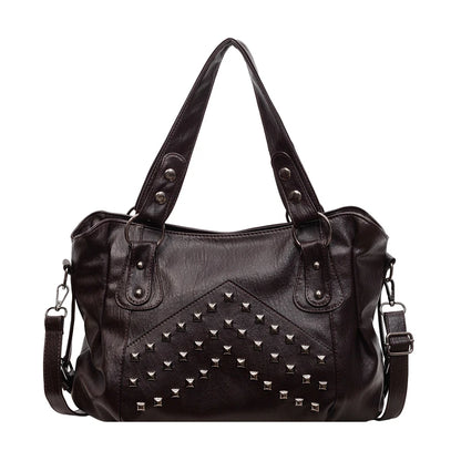 Rivet Punk Large Capacity Handbags Top Quality Sturdy Soft Leather Casual Tote Bag Shoulder Crossbody Bags Daily Commute Travel