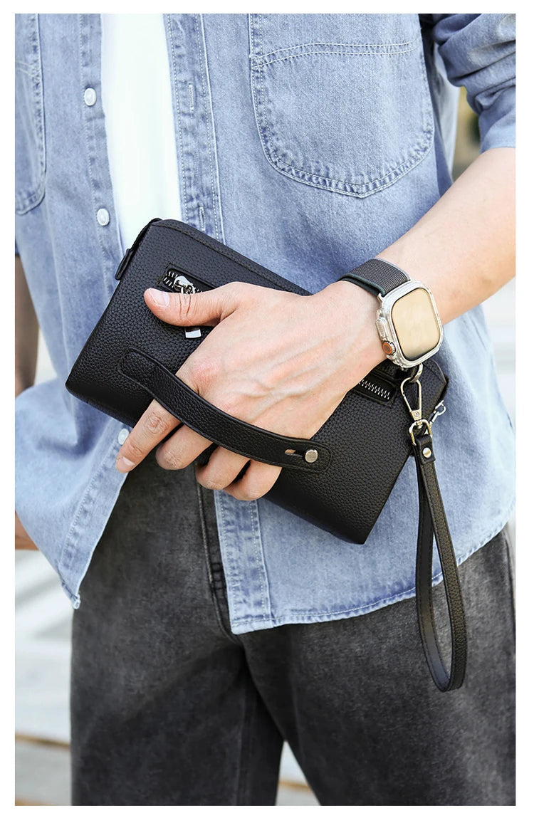 Leather Wallet FL-V1 Men Business Clutch Bag Smart Fingerprint Lock Security Anti Theft Handbag Black Safety Men Wallet сумка 가방