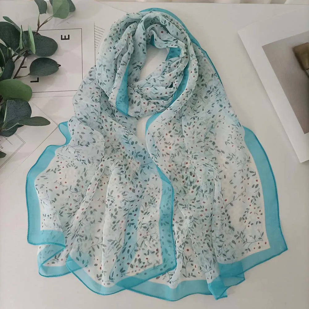 Small Flower Full of Stars Print Women Elegant Chiffon Georgette Bandana Scarf Summer Beach Sunscreen Thin Hijab Shawl