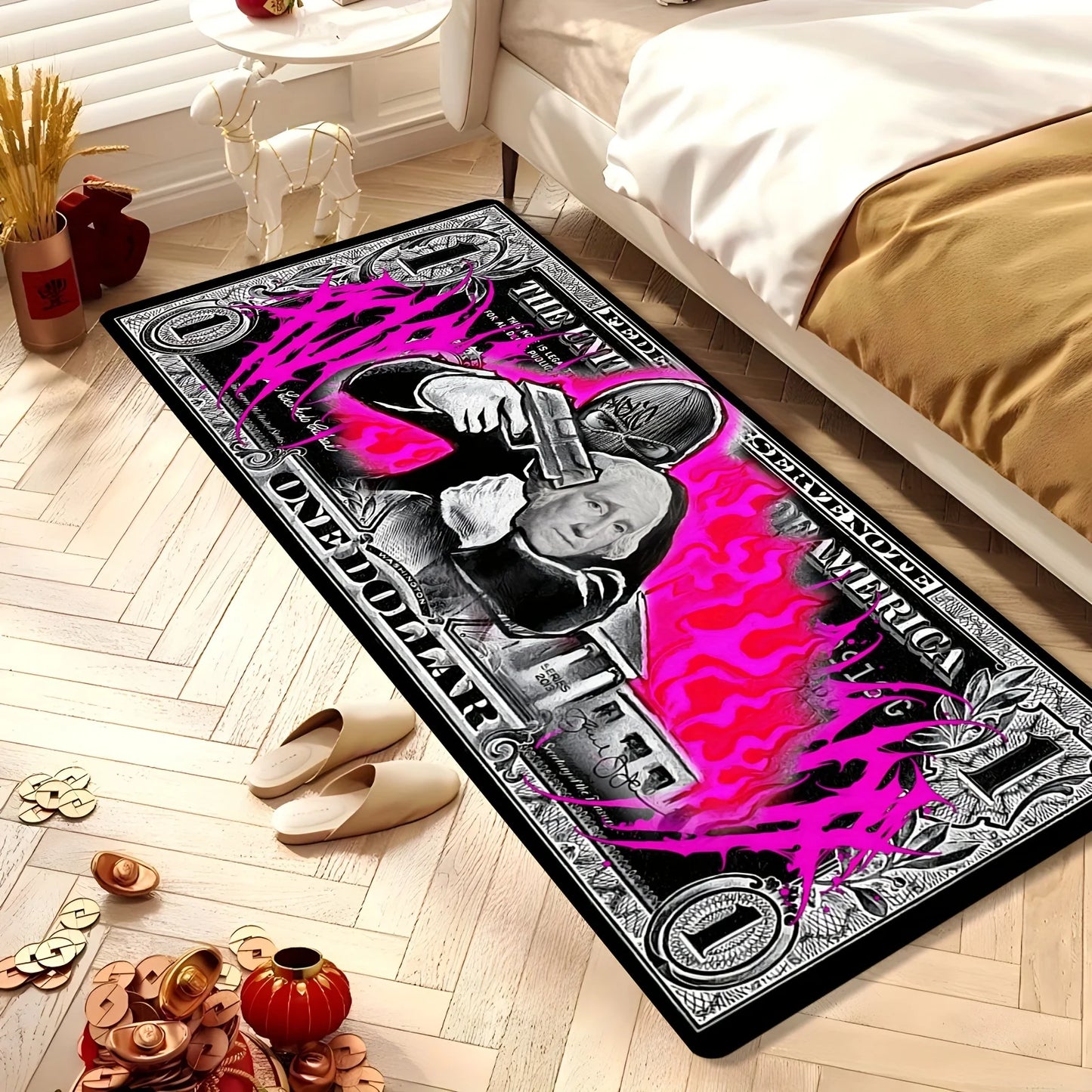 Dollar Bill Motif Area Rug,Thick Non-Slip & Washable,Soft Touch Floor Mat for Living Room,Bedroom,Kitchen,Hallway & Office Decor