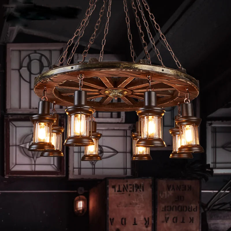 Classical Industrial Iron LED Wheel Pendant lights Metallic lustre Hanging Lamps Bar decoration Suspend Lamps Cafe Pendend Lamps