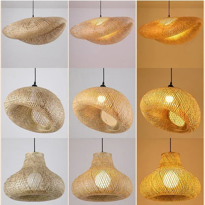 2025 Newest Bamboo Pendant Lamps Ceiling Lights Rattan Wicker Lustre Hand Knit Braiding Suspended Home Dining Braided Decor Hot