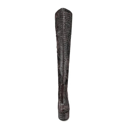 15CM Chunky Heel Platform Woman Over-the-knee Snake Pattern Boots Wild T Show Shoes Sexy Slimming Stretch Thigh Boots For Women