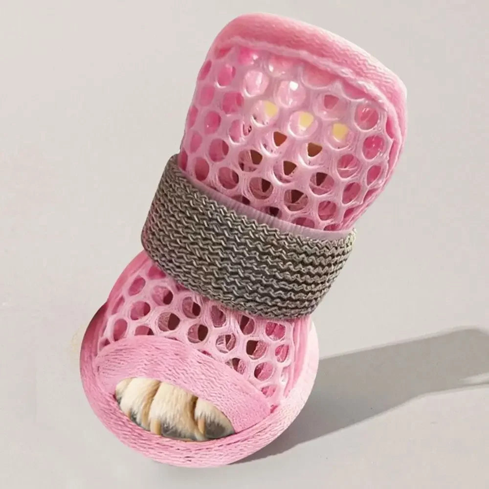 4PC Breathable Mesh Dog Shoes for Small Dogs Summer Pet Sandals Anti Slip Elastic Strap Outdoor Puppy Booties Cute Paw Protector