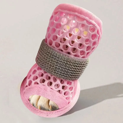 4PC Breathable Mesh Dog Shoes for Small Dogs Summer Pet Sandals Anti Slip Elastic Strap Outdoor Puppy Booties Cute Paw Protector