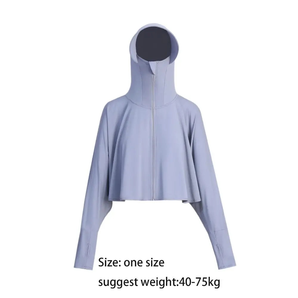 Solid Color Sunscreen Hoodie Long Sleeve Large Brim Hat Summer Sunscreen Shawl Thin Arm Sleeves Ice Silk Short Jacket Running