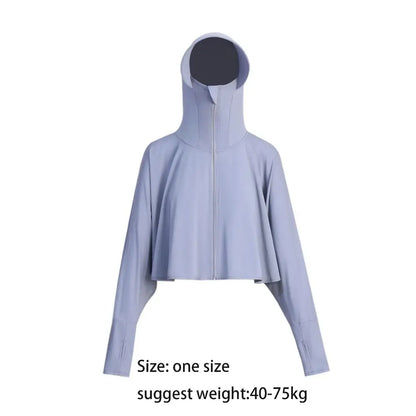 Solid Color Sunscreen Hoodie Long Sleeve Large Brim Hat Summer Sunscreen Shawl Thin Arm Sleeves Ice Silk Short Jacket Running