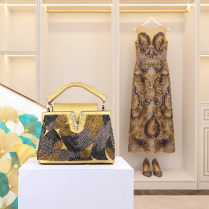 2026 Fashion Ladies Luxury Women's Bag High Quality Unique Bead-embellished Female Bag Cover Bucket Shape Designer Handbag 28 cm