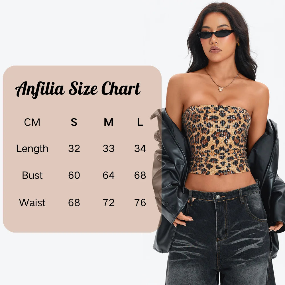 Anfilia Women's Sexy Nightclub Leopard Print Sequin Halter Top, Back Zipper, Slim Fit Inner Tank, Fashionable Y2K Style Tops