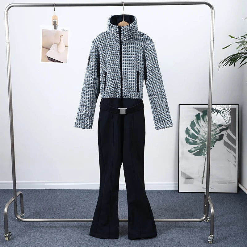 Casual Fur-Trimmed Hooded Ski Suit Women Fashion Belted Slim Full Sleeve Warm Jumpsuits Female 2026 Winter Snow Bodysuit Lady
