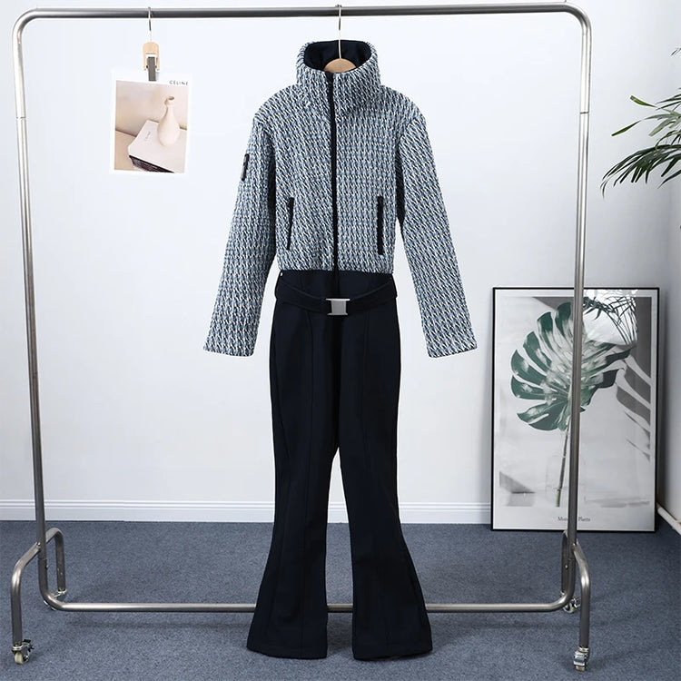 Casual Fur-Trimmed Hooded Ski Suit Women Fashion Belted Slim Full Sleeve Warm Jumpsuits Female 2026 Winter Snow Bodysuit Lady