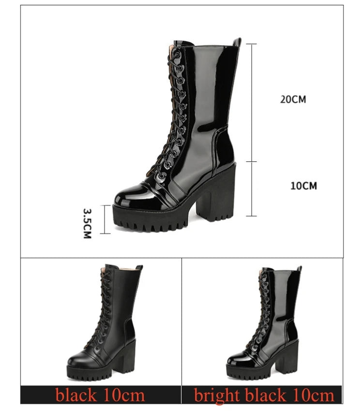 10cm Small Size 32-43 Fall Winter Genuine Leather Boots Platform Shoes 2026 Womens Block High Heels Mid Leg Boots Office Model