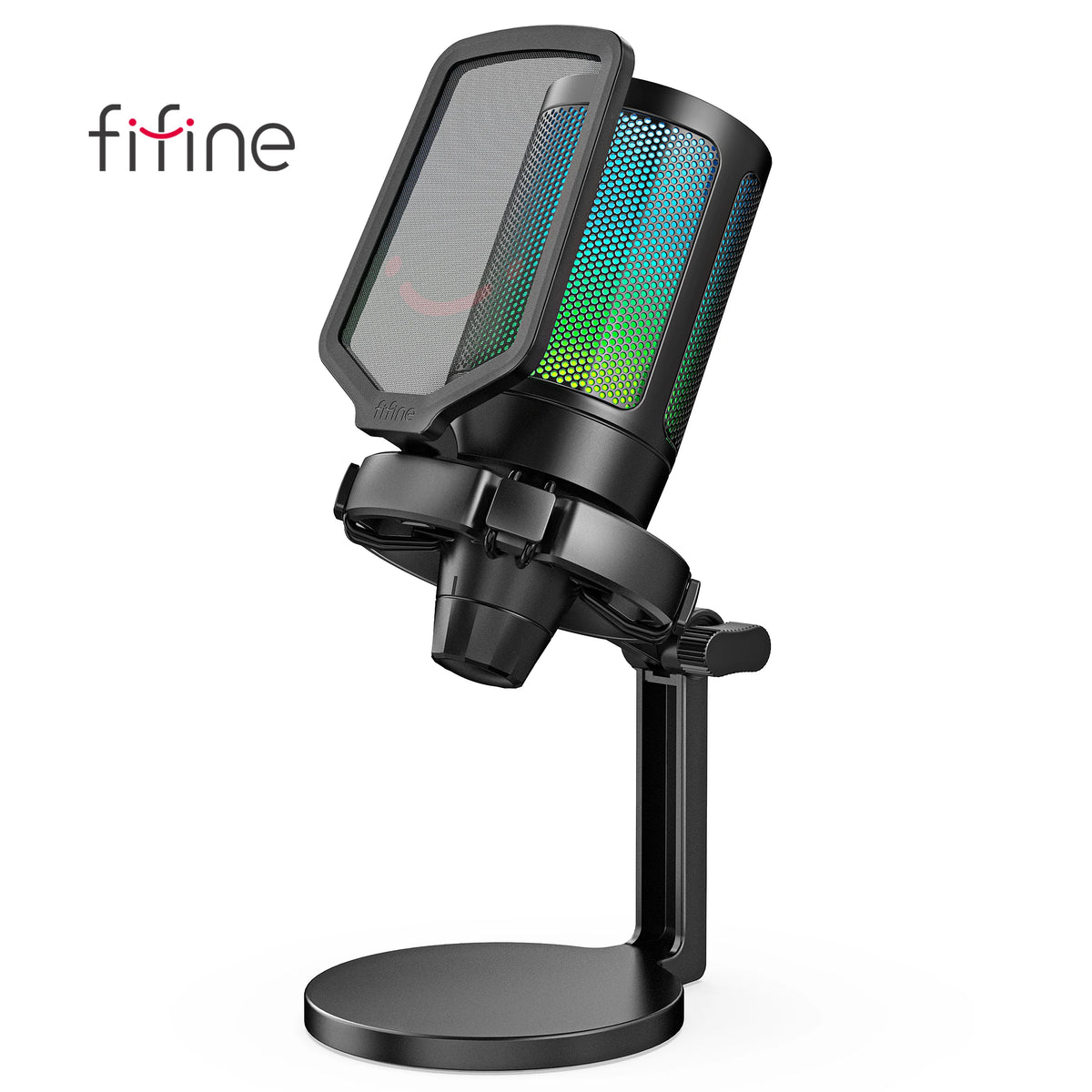 FIFINE AmpliGame Gaming Microphone with Shock Mount,Gain Knob,Touch-mute,Streaming Podcast Condenser Mic for PC,Switch,PS5-A6NEO