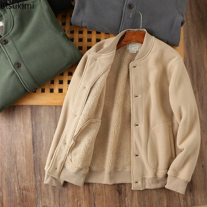 Winter New Men's Baseball Coats Double-sided Polar Fleece Soft Warm Men Jackets Thicken Casual Windbreak Outwear Male Streetwear
