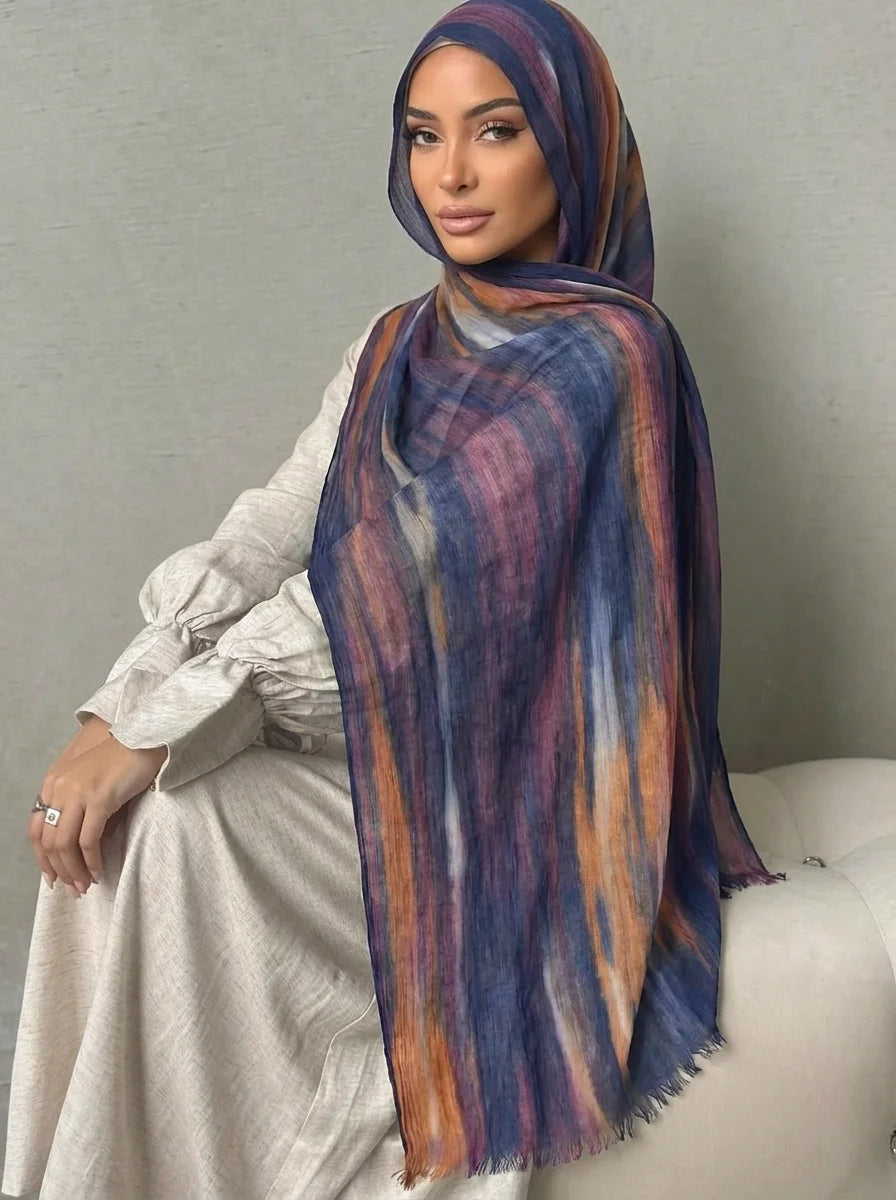 Women Big Size Plain Solid Cotton Rayon Crease Hijab Scarf Lady High Quality Wraps and Shawls Musulman Headband Islamic Turban