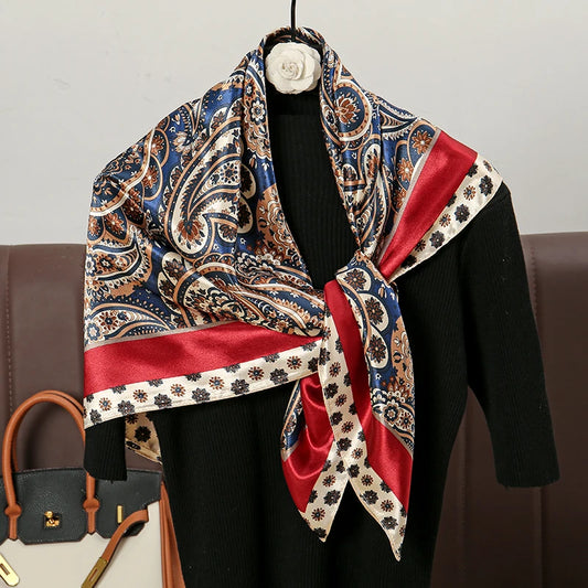 90*90cm High Quality Silk Scarfs Cashew Patterned Printed Handkerchief Square Scarfs Silk Bandana for Women Bag Accessories