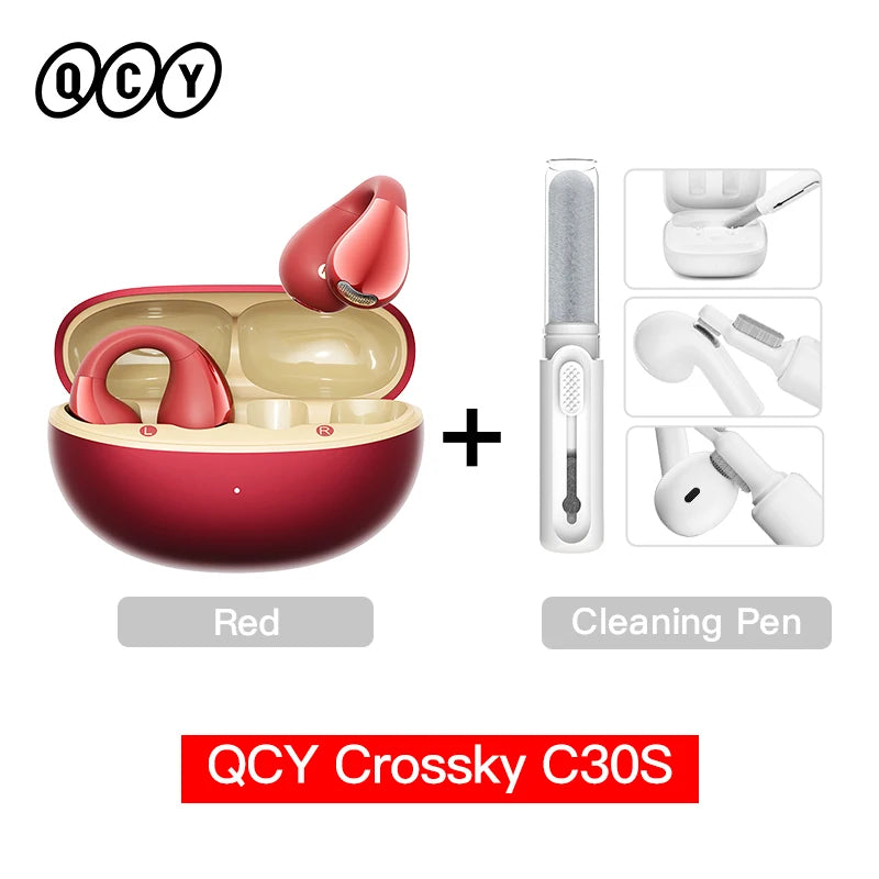 QCY Crossky C30S Open Ear Wireless Earphones Hi-Res with LDAC Ear Clip Earbuds Bluetooth 6.0 Clip On OWS Sports Headphones 40Hrs