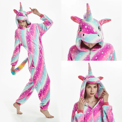 S M L XL Women One-piece Pajama Plush Flannel Jumpsuit Adult Winter Kigurumi Anime Onesies Halloween Unicorn Cosplay Costumes