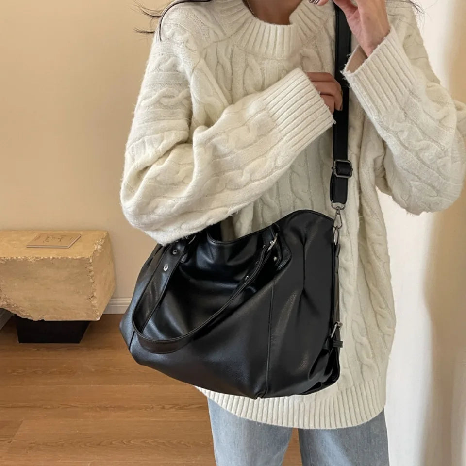 Women's Large Capacity Shoulder Casual Tote Bag Laptop Roomy Handbag Soft Leather Crossbody Business Black Big Bag A4 Sac A Main