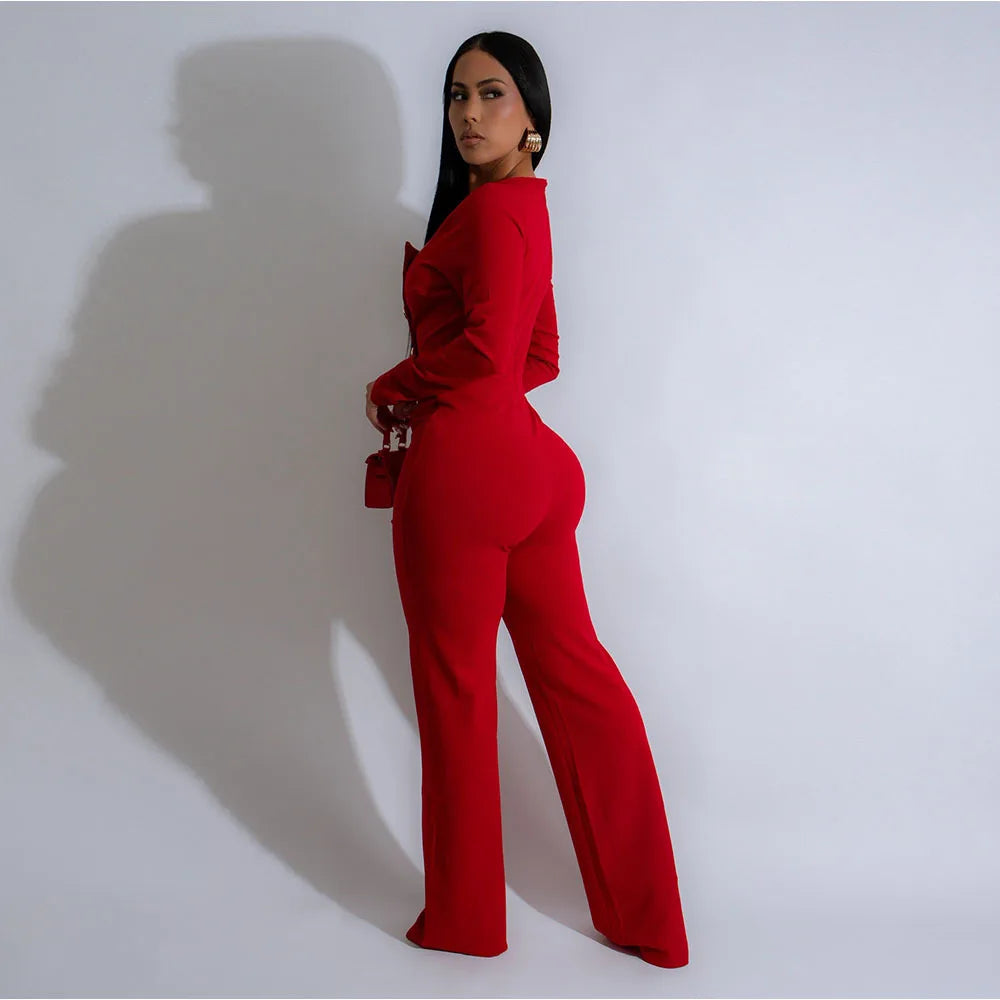 CM.YAYA Elegant Button Long Sleeve Irregular Girl Jumpsuits 2025 Spring Women's Overalls Outfits Night Club Streetwear One Piece