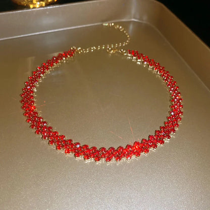 FYUAN Fashion Red Green Blue Colourful Rhinestone Choker Necklaces for Women Geometric Crystal Necklaces Party Weddings Jewelry