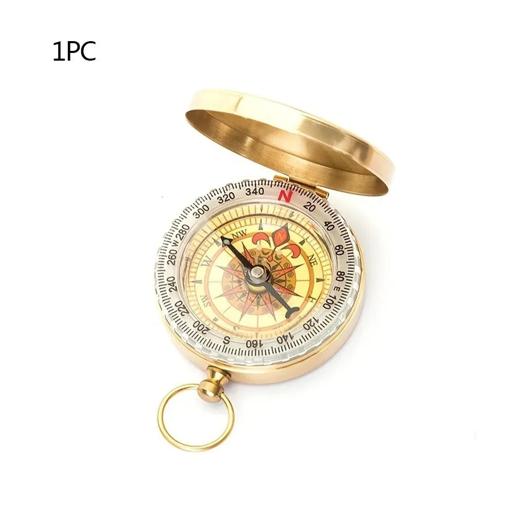 Portable Pocket Brass Compass Luminous Navigation Compass Gold Copper Color for Outdoor Camping Hiking Survival Adventure