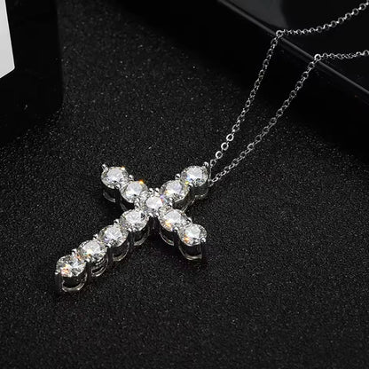 OXTAO 3.5mm Moissanite Cross Pendant Necklace Statement Anniversary Gift for Women Men Engagement Wedding Bridal Fine Jewelry