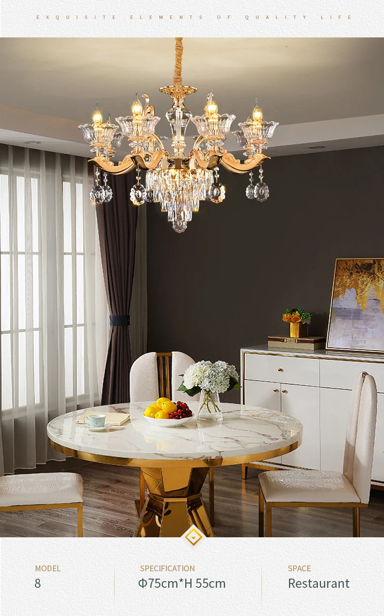 European Style Pendant Lamp Living Room Lamp Crystal Luxurious Atmosphere French Style Restaurant Lamp Duplex Building Lights