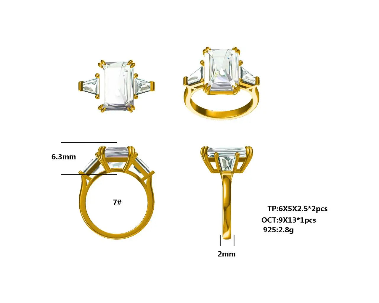 JOVOVASMILE Moissanite Engagement Ring Diamond Real 18k Gold 8 Carat 13x9mm Emerald Cut Two Full Flanking Tapered Baguette Band