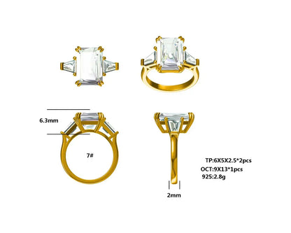 JOVOVASMILE Moissanite Engagement Ring Diamond Real 18k Gold 8 Carat 13x9mm Emerald Cut Two Full Flanking Tapered Baguette Band