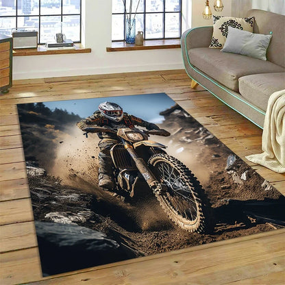Motocross Modern retro Motorcycle Carpet Rug for Bedroom Living Room Home Sofa Decoration,Children Game Large Decor Floor Mat