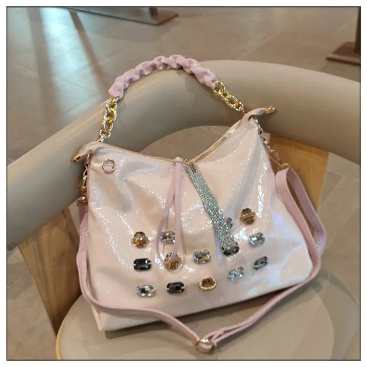 2026 New Fashion Diamonds Women Handbags Genuine Leather Tote Bag Large Capacity Work Commute Leisure Versatile Shoulder Bags
