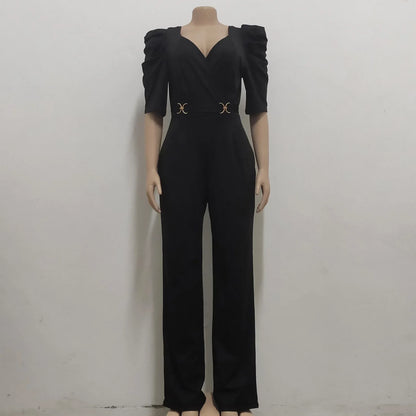 Yellow Rompers for Women XXL Fashion V Collar Short Sleeve Rompers Women Jumpsuits 2023 Club Lace Up High Waist Elegant Jumpsuit