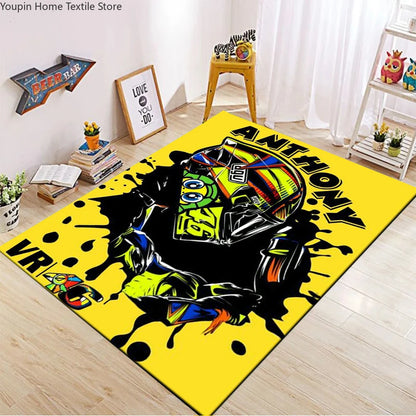 The Doctor Cartoon Yellow Carpet Mat Racing Theme Living Room Rug with Number 46 Signature Home Non-Slip Play Rugs for Bedroom