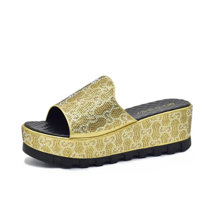 Latest Design African Party Shoes Decorated with Metal Wedding Shoes for Women Bride Wedges Shoes for Women Luxury Shoes
