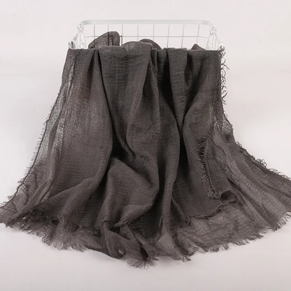 Ramadan Cotton Crinkle Headband Veil Scarves Women Solid Color  Head Wraps Long Scarves Turban Headband Muslim Fashion Headscarf