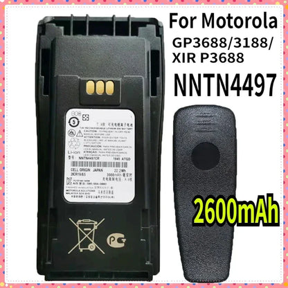 NNTN4497 2600mAh Rechargable Battery For Motorola Walkie Talkie GP3688/3188/XIR P3688 High Capacity Typec