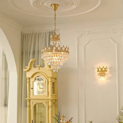 Modern Luxury Chandelier LED Crystal Vintage French Pendant Lamps for Living Dining Table Room Golden Crown Lighting Home Deocr