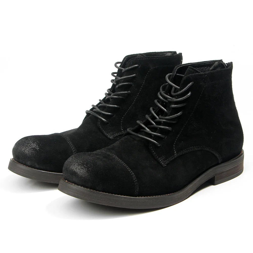Retro Men Boots Genuine Leather Men's Ankle Boots Rear Zipper Desert Boots Handmade Cowhide Suede Men's Leather Shoes Quality