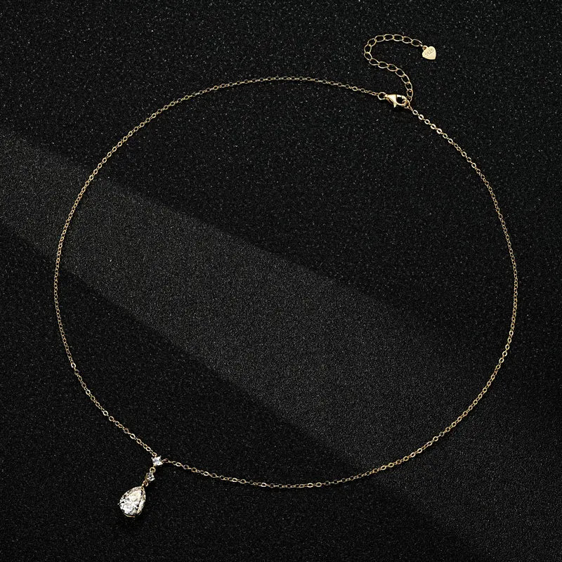 RAPRGOLD 2CT Moissanite Waterdrop Pendant Necklaces 925 Sterling Silver Necklace Chain for Women Girl Wedding Fine Jewelry Gift