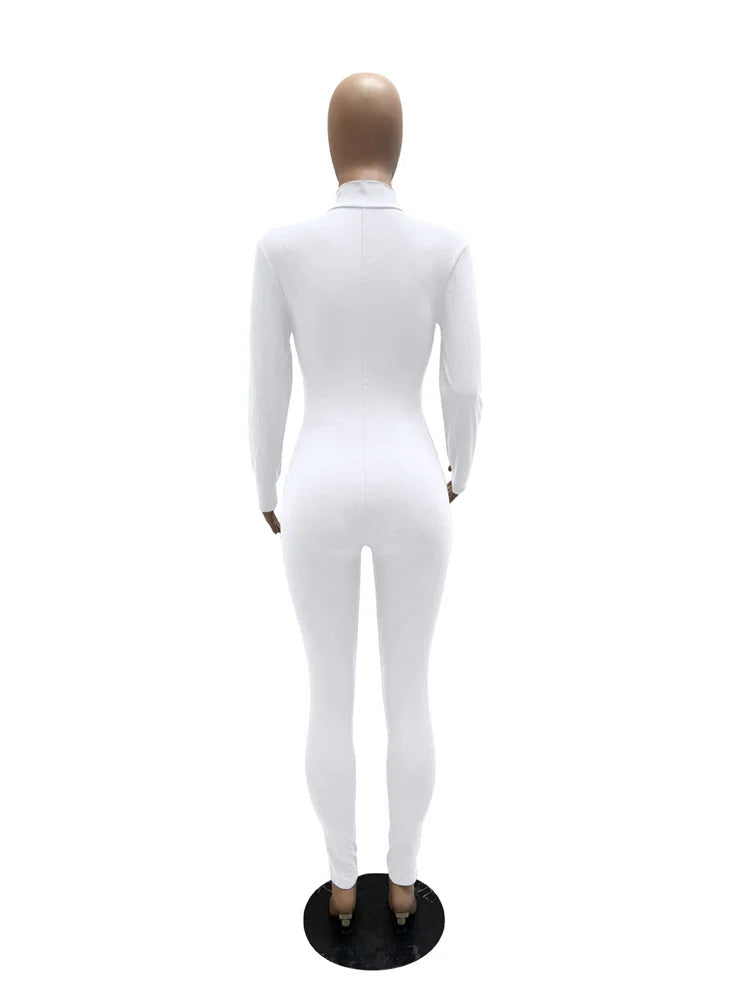 WESAYNB Wholesale Streetwear Clothes Zipper Long Sleeve Jumpsuit Women 2022 Black Blue Pink One-pieces Outfits Bodycon Jumpsuits