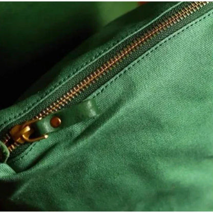 Luxury Leather Green Bucket Bag Retro Metal Handle Large Capacity Tote Bag Fashionable Casual Solid Color Shoulder Bag