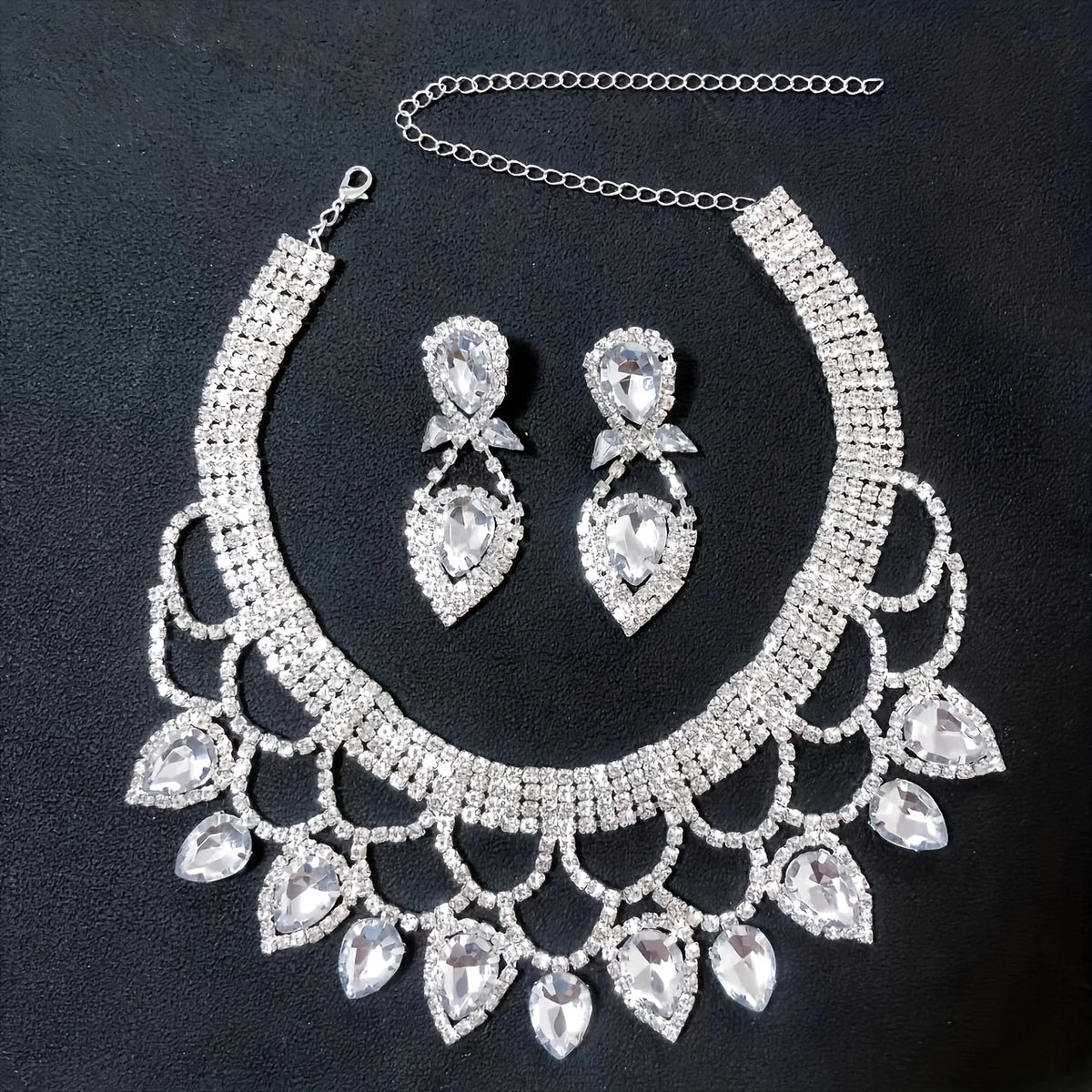 Fashionable Ladies' Exaggerated and Exquisite Handmade Rhinestone Necklace Earring Set, Bride's Dance Dress Jewelry Accessories