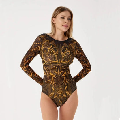 2025 Women's Rash Guard Swimwear One Piece Long Sleeve Women XXL Mesh Swimsuit Removable Chest Pad Sports Bathing Padded Ladies
