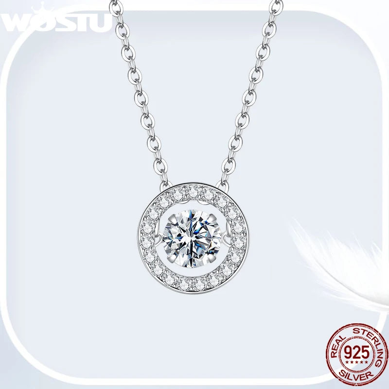 WOSTU 0.5 CT Moissanite halo Pendant Necklace For Women , Lab Diamond Sterling Silver Circle Pendant Mom Lover Daugther Gift