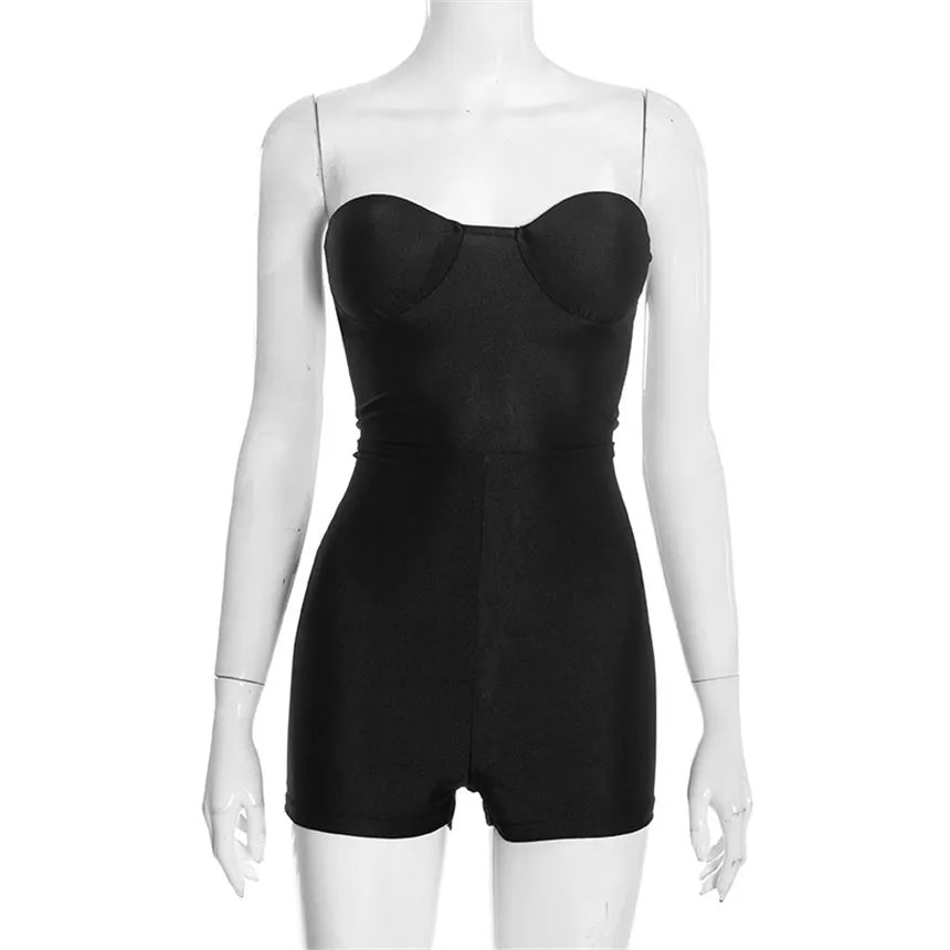 Fashion Backless Tight Jumpsuit Sexy Women Bare Shoulder Bodysuit Overalls Summer Midnight Party Clubwear Slim Rompers Shapewear